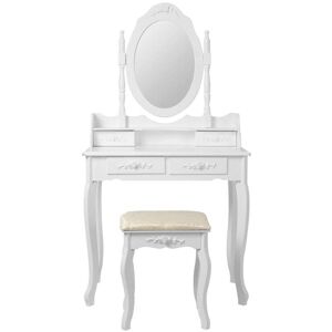 ECD-Germany ML Design toiletbord hvid, toiletbord med spejl, stol og 4 skuffer, 75 x 140 x 40 cm, landhus stil, kosmetikbord til kvinder og piger