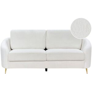 Beliani Sofa Hvid Boucle 3 Personers Tyk Polstret Dyb Blød Stofsofa til Stuen Vintage Retro Inspiration Stue Møbel Moderne