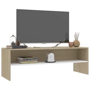 Medina Tv Bench Hvid Og Sonoma-Oak 120x40x40 Cm Chipboard