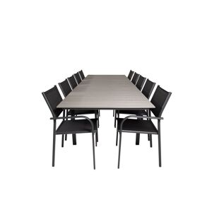 ebuy24 Levels havesæt bord 100x229/310cm og 10 stole Santorini sort, grå.