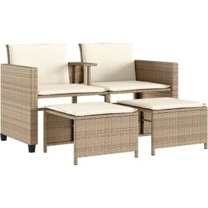 vidaXL 2-personers havesofa med bord og skamler polyrattan beige