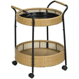 Rootz Living Rootz udendørs serveringsvogn - 2 niveaus bremser - polyrattan - metalramme - stål-PE rattan - gul-sort - Φ50 x 66H cm