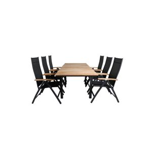 ebuy24 Mexico havesæt bord 90x160/240cm og 6 stole Panama sort, natur.