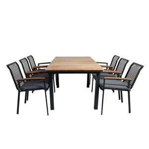 ebuy24 Mexico havesæt bord 90x160/240cm og 6 stole Dallas sort, natur.
