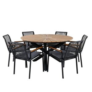 ebuy24 Mexico havesæt bord Ø140cm og 6 stole Dallas sort, natur.