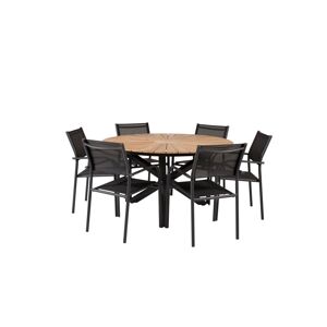 ebuy24 Mexico havesæt bord Ø140cm og 6 stole Santorini sort, natur.