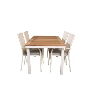 ebuy24 Panama havesæt bord 90x160/240cm og 4 stole Anna hvid, natur.