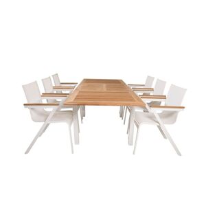 ebuy24 Panama havesæt bord 90x160/240cm og 6 stole Mexico hvid, natur.