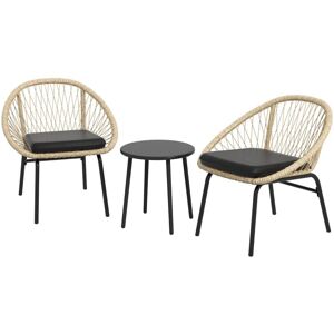 Rootz Living Rootz Havemøbelsæt - Rattan Terrassesæt - 2 Lænestole - Sædehynder - 1 Rundt Bord Ø60 Cm - PE Rattan-Polyester - Sort-Gul - 43W x 45D cm