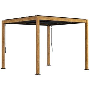 Rootz Living Rootz Pergola - Havepavillon - Lameltag - Håndsving - Jordspyd - Aluminium - Træ - Aluminium - Sort - Naturlig - 297L x 297W x 228H cm