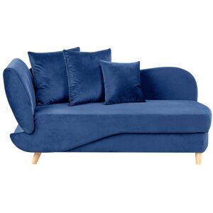 Beliani Chaiselong Blå Velour Lyst Træben 2 Personers Blød Polstret Hjørnesofa Daybed med Opbevaring Stue Retro Rygpuder Tilbehør Inspiration