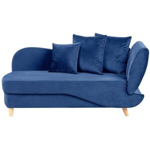 Beliani Chaiselong Blå Velour Lyst Træben 2 Personers Blød Polstret Hjørnesofa Daybed med Opbevaring Stue Retro Rygpuder Tilbehør Inspiration