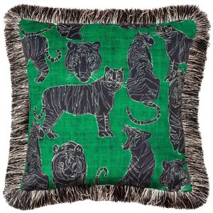 Furn Wildcat Fringed Velvet Tiger Cushion Cover