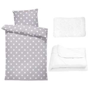 Amazinggirl Babysengesæt: 90x120 cm + sengetøj - børnesengetøj babysengetøj med pudebetræk 60x40 lavet af gråt bomuld med hvide stjerner