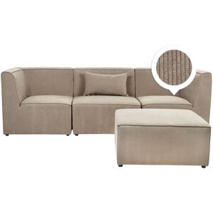 Beliani Sofa Taupe Fløjl 3 personers Modulsofa med Fodskammel med Hynder Moderne Stil