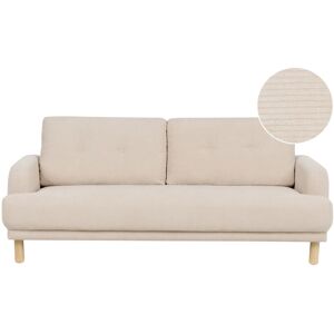 Beliani Sofa Beige Fløjl 3 Personers Tyk Polstret Dyb Blød Stofsofa til Stuen Vintage Retro Inspiration Stue Møbel Moderne Fløjlsofa