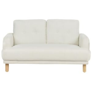 Beliani Sofa Off White Polyester 2 Personers Tyk Polstret Dyb Blød Stofsofa til Stuen Vintage Retro Inspiration Stue Møbel Moderne