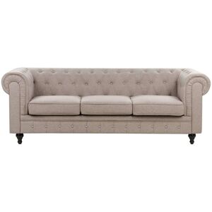 Beliani Chesterfield Sofa Taupe Sorte Træben 3 Personers Bredt Tyk Polstret Stofsofa Knap Tuftet Venetiansk Barok stil Stue Indretning