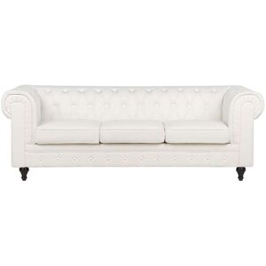 Beliani Chesterfield Sofa Off White Sorte Træben 3 Personers Bredt Tyk Polstret Stofsofa Knap Tuftet Venetiansk Barok stil Stue Indretning