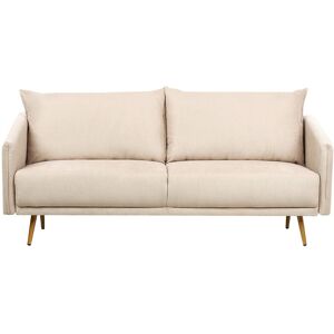 Beliani Sofa Beige Polyester 3 Personers Tyk Polstret Dyb Blød Stofsofa til Stuen Vintage Retro Inspiration Stue Møbel Klassisk