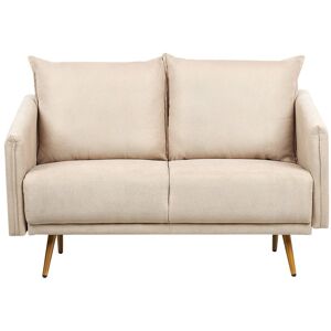 Beliani Sofa Beige Polyester 2 Personers Tyk Polstret Dyb Blød Stofsofa til Stuen Vintage Retro Inspiration Stue Møbel Klassisk