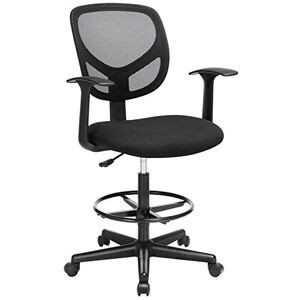 Songmics Kontorstol Ergonomisk arbejdsstol med armlæn Sædehøjde 55-75 cm Høj arbejdsstol med justerbar fodring Belastningsevne 120 kg Sort OBN25BK