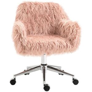 Rootz Living Rootz Kontorstol - Executive Chair - Drejestol - Computerstol - Make-up stol - Sædehøjdejustering - Faux Fur Skum - Pink/Sølv - 57 x 60 x 75-85 cm