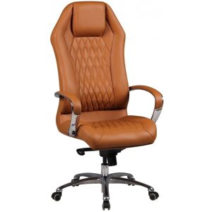 Rootz Living Rootz Executive Chair - Ægte læder - Aluminiumsarmlæn - Ergonomisk design - Karamelfarve - 126-136cm x 70cm x 70cm