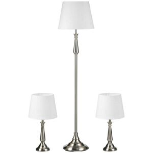 Rootz Living Rootz gulvlampe - sengelampe - 3-delt vintage design lampesæt - 2 bordlamper - 1 gulvlampe - sølv/hvid - 35,5 cm x 35,5 cm x 146 cm