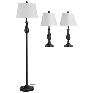 Rootz Living Rootz 3-piece Lamp Set - 2 Table Lamps - 1 Floor Lamp - Vintage - Living Room - Bedroom - Black+white
