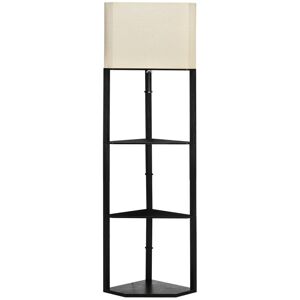 Rootz Living Rootz gulvlampe - Trekantet design - 3 hylder - Lampeskærm i stof - MDF- Imiteret linned - Sort + Hvid - 50x37x159 cm