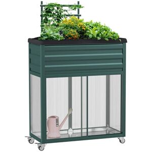 Rootz Living Rootz Højseng med opbevaring - Trellis - Plantekasser - Skydedøre - Rustfri stålramme - Grøn - 85 x 40 x 135 cm