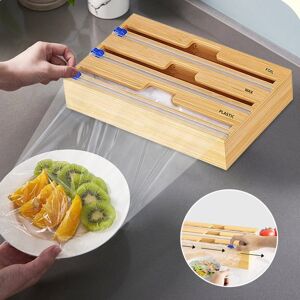 shopnbutik Aluminum Foil Wrap Dispenser Wood Storage Box for Kitchen Drawer,Style: Three Slots