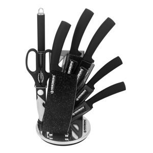 Herzberg 8 Pieces Knife Set with Acrylic Stand - Black Marble