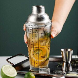 Megabilligt Cocktailshaker med drikkeopskrift 400 ml shaker glas rustfrit stål