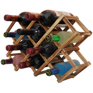 Shoppo Marte 10 Bottles Racks Foldable Wine Stand Wooden Wine Holder Kitchen Bar Display Shelf(Carbon Baking)