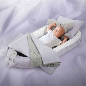 ECD-Germany Joyz 5-delt Babynestesæt; Elefant med lysegrå Minky; 90x50cm; bomuld; med krammedyne; pude og aftagelig indlæg; Babynest rede Babykokon Baby seng