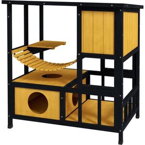 Rootz Living Rootz Cat House - Vejrbestandigt - Kattehule - 1 rampe - 1 platform - Trærammekonstruktion - Fyrretræ-grantræ - Sort-Gul-Grøn - 84,5L x 60W x 88H cm