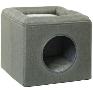 Rootz Living Rootz Cat Cave - Katteseng - Kattehus - 2-i-1 Cat Cave - MDF - Imiteret linned - Grøn - 36,5 x 36,5 x 33 cm