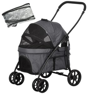 Rootz Living Rootz Dog Buggy - 2 Sikkerhedsbånd - Hundevogn - Sammenfoldelig - Aftagelig kurv - Regnslag - Oxford-klud - Stål - Mørkegrå - 81L x 68W x 98,5H cm