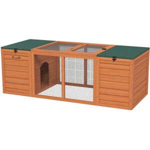 Rootz Living Rootz Lille Dyrebur - Dværgkaninbur - 2 Hutches-1 Run - Vejrbestandig - Kaninbur - Vejrbestandig - Gran Træ-stål - Orange-grøn - 140L x 60W x 50H cm