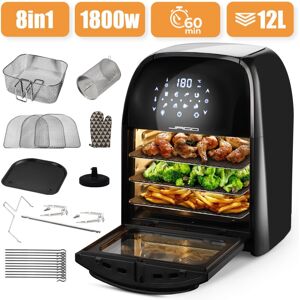 Jago - Air Fryer - 12L - LED Touch Screen - 8 Forudindstillede Programmer - Automatisk Sluk - Sort - 33 x 36 x 42 cm