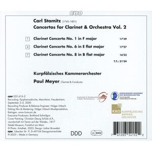 MediaTronixs Carl Stamitz : Carl Stamitz: Clarinet Concertos 1, 6 & 8 CD (2023)