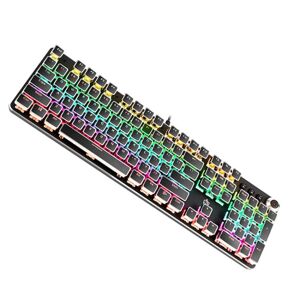 Shoppo Marte K820 104 Keys Retro Punk Plating Knob Glowing Wired Green Shaft Keyboard, Cable Length: 1.6m, Style: Square (Black)