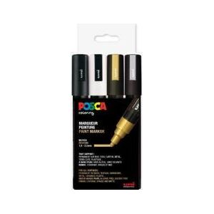 Uni-Posca Posca Marker Set 4-p Svart Vitt Guld Silver PC-5M Spets 1,8-2,5 mm