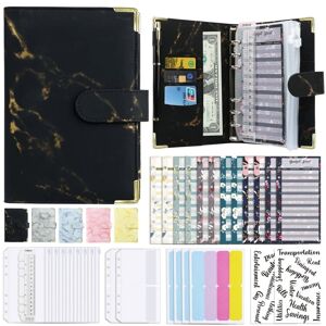 Null A6 Binder Budget Book Marmoreret Notebook PU Læder Binder (sort)