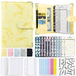 Null A6 Binder Budget Book Marbled Notebook PU Leather Binder(Yellow)