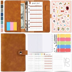 shopnbutik H666 A6 Loose-leaf Binder Cash Budget Handbook Vintage PU Leather Notebook with Window(Amber Brown)