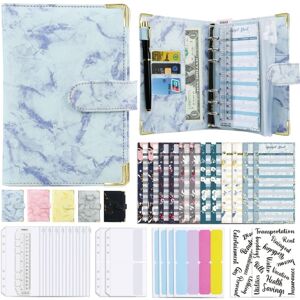 Null A6 Binder Budget Book Marbled Notebook PU Leather Binder(Blue -Purple)