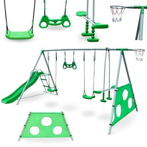 HyperMotion Garden legeplads til børn 3+, stort legesæt XXXL: gynger, rutsjebane, gymnastiktrapez, basketballbøjle og fodboldmål, grøn